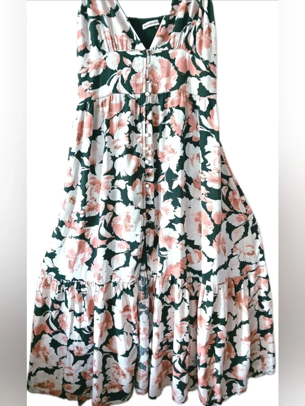 Abercrombie & Fitch Women's Pink Green Floral Summer Maxi Button Dress Size L